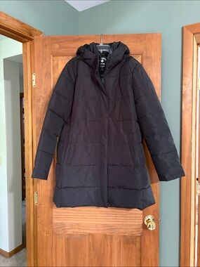 Halitech Black Women's Long Puffer Coat with Hood